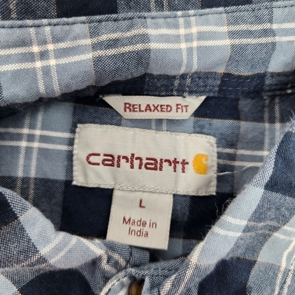 Carhartt Relaxed Fit Men's Short Sleeve Blue Plaid Button-Down Shirt Size Large - Picture 3 of 14